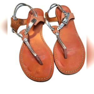 COACH Sandals Silver Lamé Light‎ Brown sz 10B